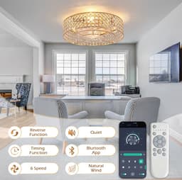 COVREO Plafondventilator met verlichting 50 cm goud glas en metaal - app en afstandsbediening - 6 snelheden — thumbnail 2