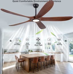 COVREO Plafondventilator met verlichting 176 cm walnoot zwart hout - 5 bladen - 6 snelheden - dimbaar — thumbnail 4