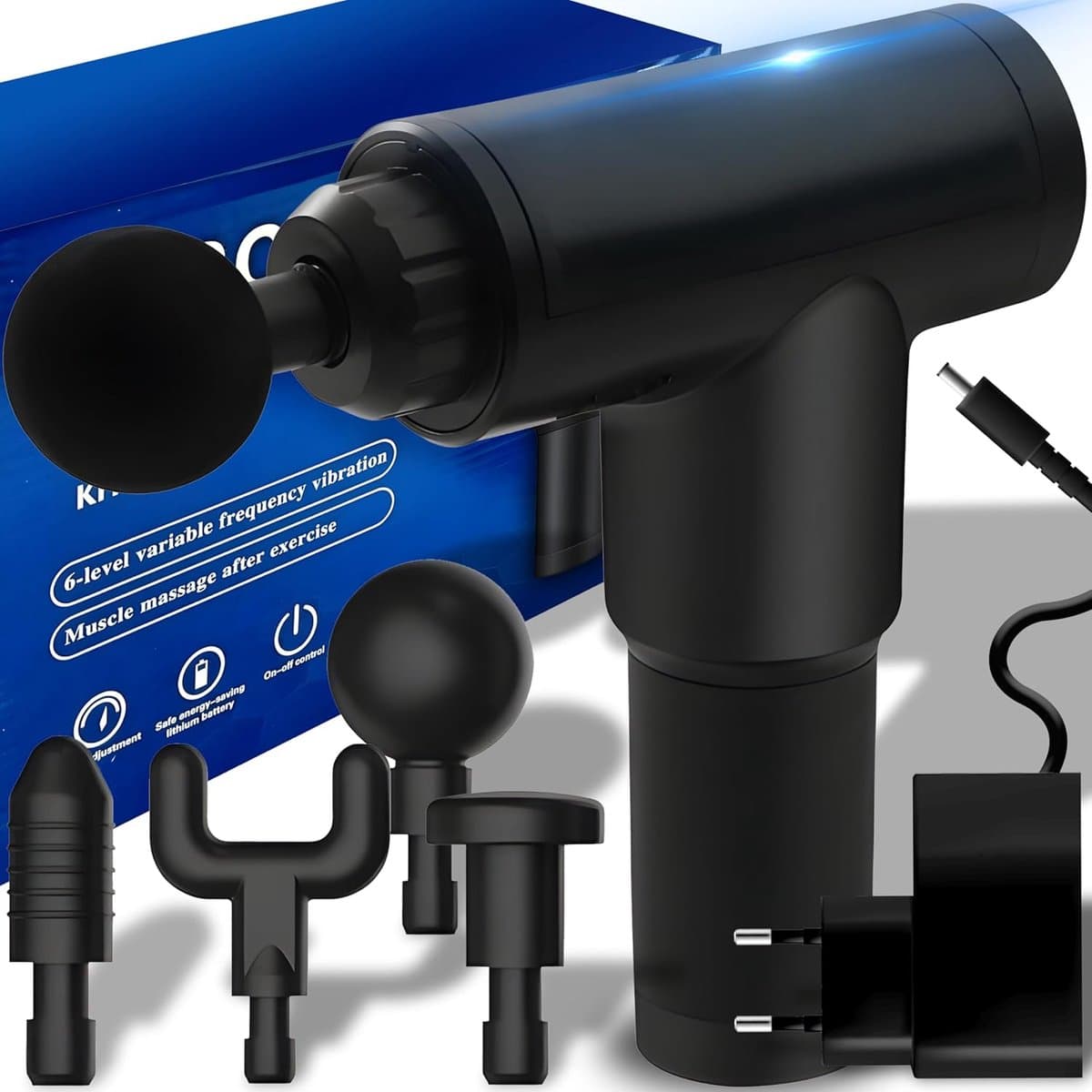 Massagepistool - Spierstimulator - Spierherstel - 6 snelheden - 16 mm diep - Zwart — afbeelding 1