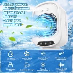Draagbare mobiele airconditioner, 4-in-1 mini-luchtkoeler, stil, 3 snelheden, 300 ml, USB, vernevelingsventilator, mini-airconditioner voor kantoor, slaapkamer, auto, camping (wit) — thumbnail 4