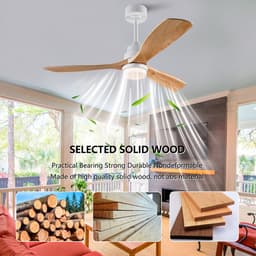 HAUSS SPOLE Ventilator – 132 cm – Met Verlichting En Afstandsbediening – Metaal En Massief Hout – Wit En Naturel – Voor Woonkamer En Slaapkamer — thumbnail 2