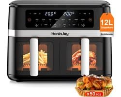 Dubbele Airfryer - Heteluchtfriteuse - Gezond Koken - Dubbele Zone - 12 Liter - Zwart