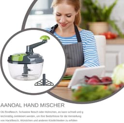 Handmatige Keukenmachine - Trekkoord Hakmolen - Snel Ingrediënten Snijden - Afneembare Vaatwasmachinebestendige Onderdelen - 20 cm - Grijs — thumbnail 5