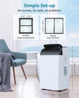 Draagbare airconditioners 10.000 BTU Vrijstaande kamerairco – ABS-behuizing, vloermodel in wit voor slaapkamer, appartement, thuiskantoor, studentenkamer – 39,6 x 46 x 86,5 cm — thumbnail 4