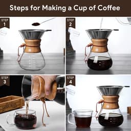 Dailygoods- Koffiezetapparaat 800 ml - Giet op het koffiezetapparaat - Roestvrij staal filter - Houten hals - Glas - Afmetingen 13 x 21,4 cm - Koffiefilter — thumbnail 3