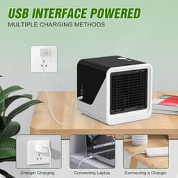 3stukDraagbare luchtkoeler–3-in-1 draagbare persoonlijke airconditioner – Watertank van 500 ml – 3 ventilatorsnelheden & ledverlichting in 7 kleuren – Ventilator met verdampingskoeling (USB-voeding) – Geschikt voor kamers, bureaus en kantoren – Zwart — thumbnail 2