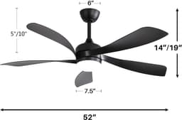 Plafondventilator 52 inch Zwart - Met 3-kleuren dimbare LED verlichting - 5 ABS bladen - Afstandsbediening - Stille DC motor - Zomer/Winter functie - Timer 1/4/9 uur — thumbnail 2