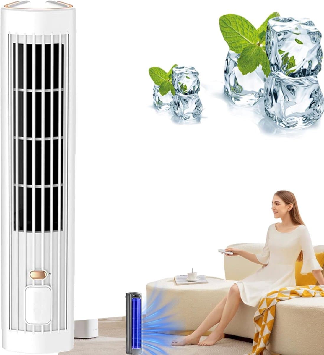 KZQ Draagbare Luchtkoeler Ventilator Stil 3 Snelheden Usb C Opladen Voor Slaapkamer En Kantoor Wit — afbeelding 1