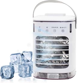 Mobiele airconditioning, mini-luchtkoeler met 4 windstanden en 7 kleuren led, draagbare luchtkoeler met groot waterreservoir (tot 2 uur looptijd), USB-voeding, stil, voor kantoor, thuis, camping - wit [Energieklasse A] — thumbnail 1
