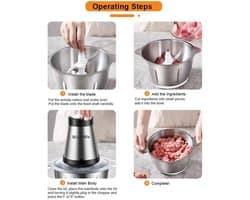 Elektrische Vleesmolen - 500W - Foodprocessor - Hakmolen - 2L RVS Keukenmachine - 2 Snelheden - voor Vlees - Noten en Groenten - Eenvoudig Schoon te Maken - Standaard Extra Mes