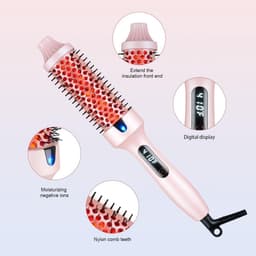 Brush Thermoborstel met infraroodtechnologie, 2-in-1 styler & föhn, 30 seconden snelle opwarming, lcd-temperatuurweergave, ionische krulborstel voor natuurlijke krullen en gladmaken # roze — thumbnail 3