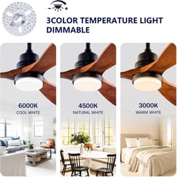 Ventilator FloraGrace – Plafondventilator Met Verlichting 107 cm – Metaal En Massief Hout – Zwart En Donker Walnoot – 6 Snelheden Met Afstandsbediening — thumbnail 3