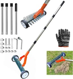 SnelShoppen - Handmatige Scharifier met Wielen, 165 cm Handvat, Tuinaerator, Metalen Tuinschraper, Verstelbare Scharifier voor een Gezonde Grasmat — thumbnail 1