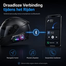 Motorhelm Headset Bluetooth - Draadloze Helm Communicatie - Met Microfoon - Handsfree Bellen en Muziek Luisteren - Waterdicht Ontwerp - Geschikt voor Motor en Scooter - X12 Zwart — thumbnail 5