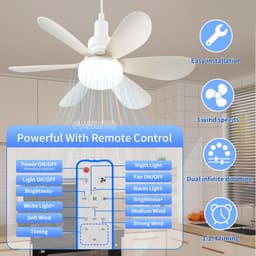 COOAU - Plafondventilator met verlichting - LED 40W - 50cm Indraai Ventilator met Licht & Afstandsbediening - Geschikt voor Kinderkamer Zolder Inloopkast Kleine Keuken — thumbnail 3