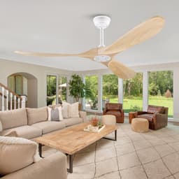 HAUSS SPOLE Ventilator – 60 Inch Zonder Licht – 152 cm – Metaal En Hout – Wit En Naturel – Met Afstandsbediening Voor Woonkamer En Terras — thumbnail 1