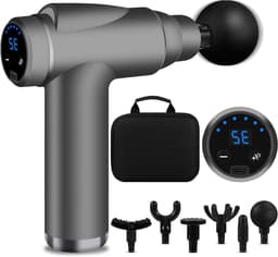 Massage Gun - Spierherstel Apparaat - Spierpijn Verlichten - 32 Snelheden - 6 Opzetstukken - Grijs — thumbnail 1