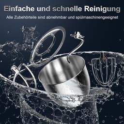 SnelShoppen - Keukenmachine 1400 W, Kneedmachine met Roestvrijstalen Kom van 6 Liter, 10+ P-niveaus, Deegmachine met Garde, Deeghaak en Spatbeschermin — thumbnail 5
