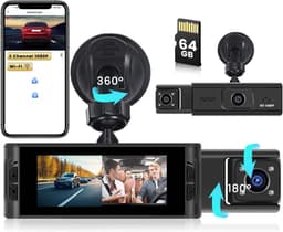 SnelShoppen - WiFi DashCam Auto met 64GB SD Kaart, Draadloze G-Sensor Voorzijde en Interieur, FHD 1080P, Loopopname, Bewegingsdetectie, Aanpassingen B — thumbnail 1