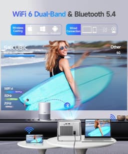 SnelShoppen - Mini Draagbare Projector 4K Full HD 1080P voor Thuisbioscoop, 600 ANSI Lumens, Android 14, WiFi 6, Bluetooth 5.4, Automatische Correctie — thumbnail 2