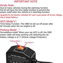 SnelShoppen - Dash Cam OBD Hardwire Kit voor 12-24V naar 5V/3A met Laag Voltage Bescherming, 24-Uur Parkeer Monitoring, ACC Modus voor Dashcam en GPS — thumbnail 2