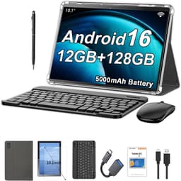 SnelShoppen - 10.1 Inch Android Tablet met 12GB RAM, 128GB Opslag, 5000mAh Batterij, 1280 x 800 Touchscreen, Bluetooth/WiFi, Inclusief Hoes, Toetsenbo — thumbnail 1