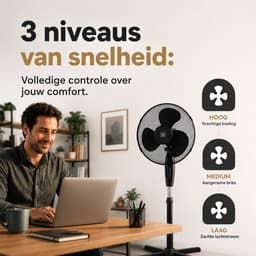 Celestul Vloerventilator – Staande Ventilator met Oscillatie – In Hoogte Verstelbaar – 3 Snelheden – Energiezuinige Motor – Krachtige Koeling – Zwart — thumbnail 4