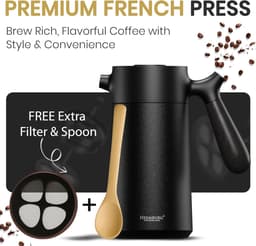 Thijox - HEEMBURG French Coffee Press 1L - Roestvrijstalen Thermoskan met Extra Filter - Dubbelwandige Geïsoleerde Koffiepers voor Koffie en Thee - El — thumbnail 5