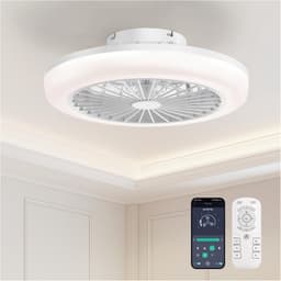 Bladeloze plafondventilator 46 cm met verlichting- platte inbouwmontage- wit ABS- stil- dimbare LED- slim met afstandsbediening — thumbnail 1