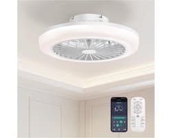Bladeloze plafondventilator 46 cm met verlichting- platte inbouwmontage- wit ABS- stil- dimbare LED- slim met afstandsbediening