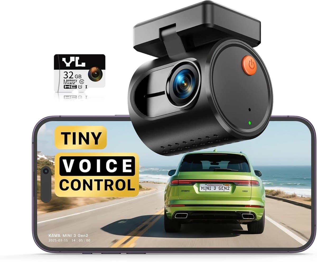 Thijox - Winzige Dashcam Auto 2K 1296P QHD Mini Camera met Spraakbediening, 32GB SD Kaart, WDR/3D DNR, Super Nachtzicht, G-sensor en Parkeermodus — afbeelding 1