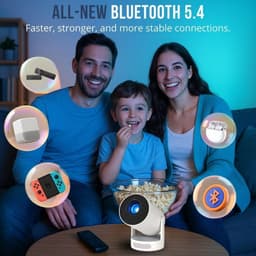 SnelShoppen - Mini-projector 1080P Full HD Ondersteuning, Draagbare Beamer met WiFi 6 en Bluetooth 5.4, 720P Native, Autokeystone, 180° Rotatie, HDMI/ — thumbnail 5