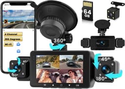 SnelShoppen - Wi-Fi Dashcam 1080P FHD Mini Auto Camera met 64GB Kaart, 3 Camera's voor Voor, Achter en Zijkanten, G-Sensor, Nachtzicht, Parkeerbewakin — thumbnail 1