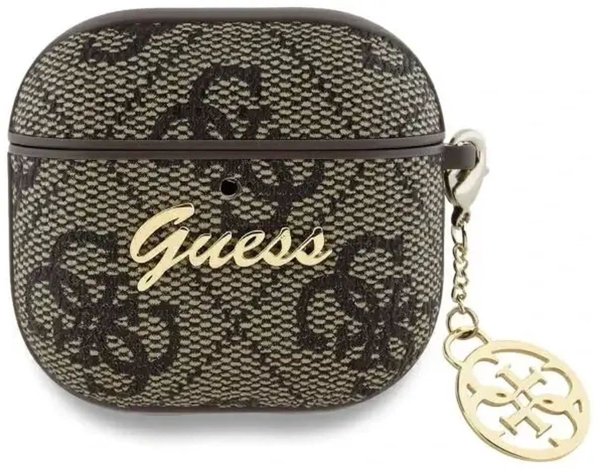Guess Hoesje geschikt voor AirPods 4 | Premium Eco-leder en duurzaam PC | met Charm | Robuust | bruin — afbeelding 1