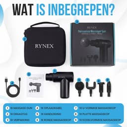 Massage Gun - Professioneel Mini Massage Apparaat - Massage Pistool - Inclusief 4 Opzetstukken & Opbergkoffer - Spiermassage - 6 Snelheden - Zwart - Rynex — thumbnail 5