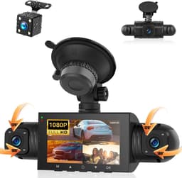 SnelShoppen - SIXTOP 360° 4-kanaals dashcam auto, 1080p camera's voor binnen en achter, 3 inch IPS-scherm, nachtzicht, 24-uurs parkeerbewaking, G-sens — thumbnail 1