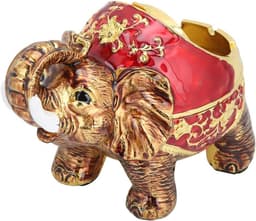 Winddichte Asbak met Deksel Vintage Olifant Sigaretten Asbak voor Buitenshuis Binnen Metalen Rokende Asbak Cadeau voor Mannen Vrouwen(Goud Rood) — thumbnail 4