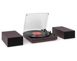 Platenspeler met speakers - Audizio Akron - LP speler - Bluetooth - AUX - 3 snelheden - Donkerbruin