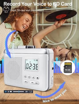 Cassettespeler Recorder - Tape naar MP3 - Muziek Digitaliseren - Ingebouwde Microfoon - 1000mAh Batterij - Zwart — thumbnail 3