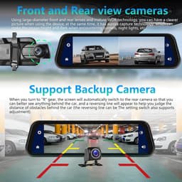 Mirror Dashcam met draadloze Carplay, Android Auto met HD achteruitrijcamera 9,66 inch IPS touchscreen Dual 1080P achteruitkijkspiegel Dashcam Dash Cam auto, 2 gedeelde schermen, Bluetooth — thumbnail 3