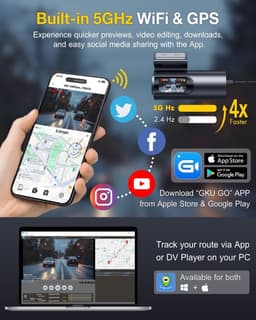Dashcam Voor en Achter – 4K + 1080P – GPS & 5GHz WiFi – Nachtzicht – Inclusief 64GB SD-Kaart — thumbnail 4