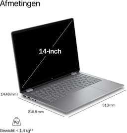 HP OmniBook X Flip 2-in-1 Laptop Next Gen AI 14-kb0635ndx Copilot+ PC Intel Core Ultra 9 386H 35,6 cm (14") Touchscreen 3K 32 GB LPDDR5x-SDRAM 1 TB SSD Wi-Fi 7 (802.11be) Windows 11 Home Zilver — thumbnail 3
