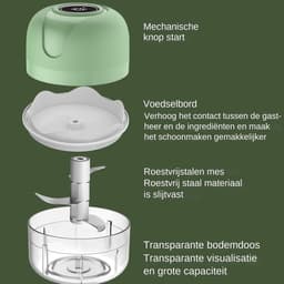 Elektrische Keukenmachine - Knoflookhakker Groentehakker - Maaltijden Bereiden - Draadloos Oplaadbaar - 250 ml - Cyaanblauw — thumbnail 2