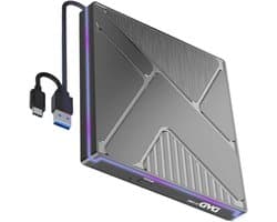 Externe Cd/Dvd Drive - Optisch Station - Gegevens Back-up - Dubbele USB-C Poort - 14 cm - Zwart