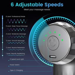 Massagepistool massageapparaat, mini massage gun, spiermassageapparaat elektrisch, draagbaar handmassageapparaat met 6 snelheden, 4 massagekoppen — thumbnail 4