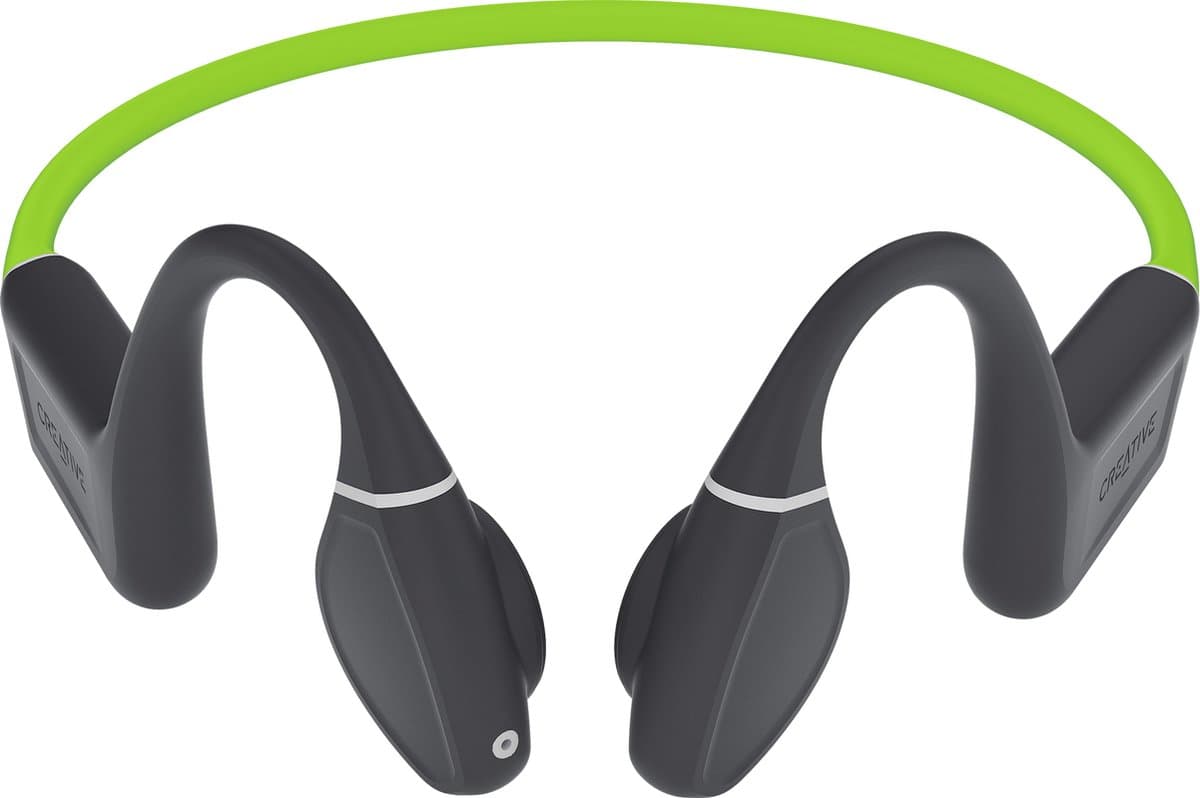 Creative Outlier Free+ Bone Conduction hoofdtelefoon - verstelbare transducers, IPX5 las- en spatbescherming, tot 10 uur batterijduur (grijs en limoengroen) — afbeelding 1
