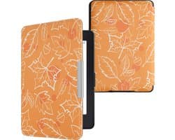 kwmobile e-reader hoesje geschikt voor Amazon Kindle Paperwhite hoes - E reader flip case met magnetische sluiting - Ereader cover - Herfst design in wit / oranje / bruin