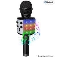 PartyFunLights - Karaoke Microfoon Bluetooth - Zwart - Karaoke Set - Voor Kinderen en Volwassenen - Draadloos - Echo - Met Speaker - LED Licht - Nederlandse Handleiding