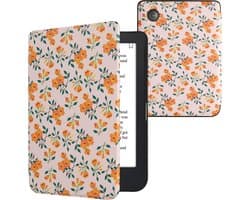 kwmobile e-reader hoesje geschikt voor Kobo Clara 2E hoes - E reader flip case met magnetische sluiting - Ereader cover - Gele bloemen design in geel / groen / beige