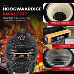 GrillX Kamado BBQ - 13 Inch - Incl. Hoes - Barbecue Egg - Houtskool Barbecue - Zwart - Ø 27cm — thumbnail 3